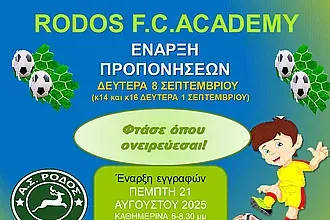 Αρχίζουν οι εγγραφές στις ακαδημίες της Ρόδου!
