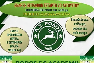 Αρχίζουν οι εγγραφές στις ακαδημίες Ρόδου!
