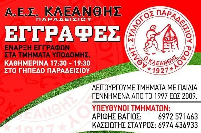 Οι εγγραφές στον Κλεάνθη