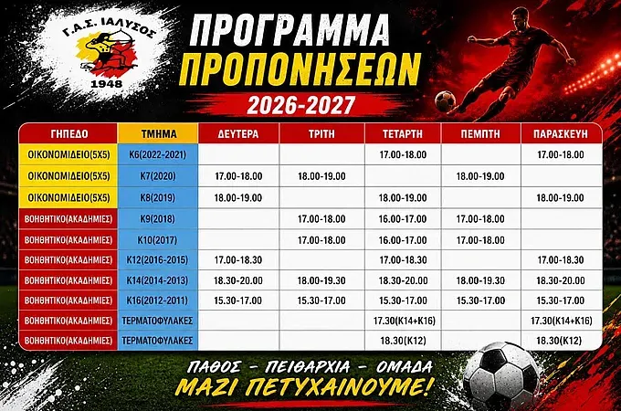 Συνεχίζονται οι εγγραφές στον Γ.Α.Σ. Ιάλυσος!